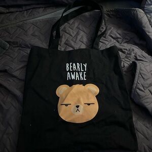 Bearly Awake Black Tote Bag